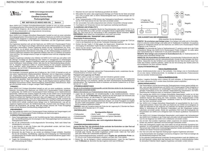 Cleartest Corona Virus Antigen Test, SARS-CoV-2, Nasaltest, Gebrauchsanweisung